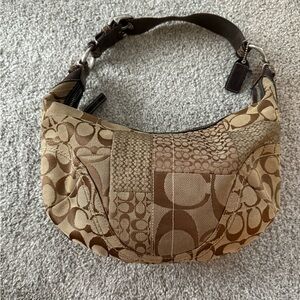 Coach Tan and Brown Patchwork Shoulder Bag